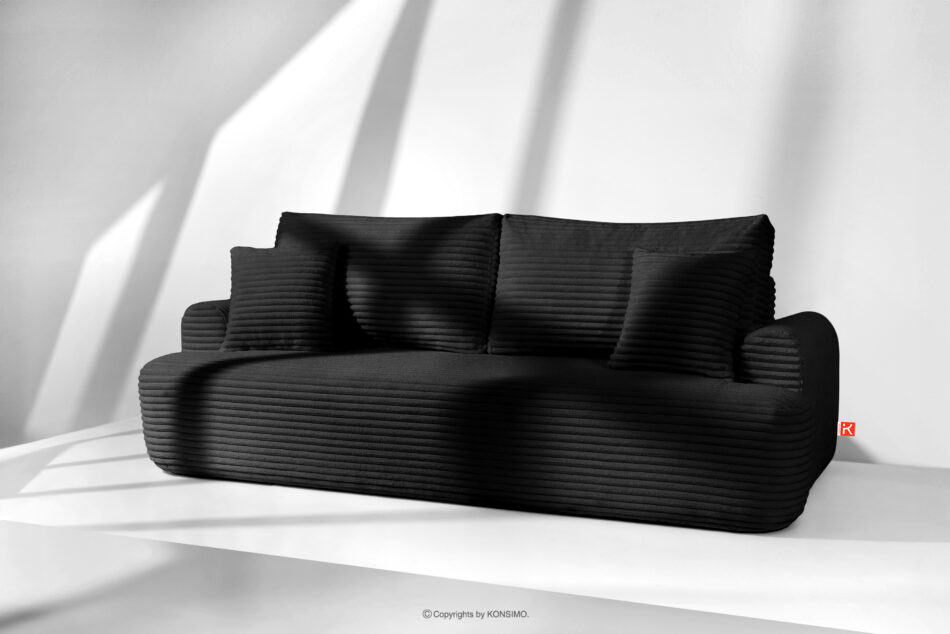 ELPHO Sofa 3 z funkcją spania w tkaninie sztruks czarny czarny - zdjęcie 1