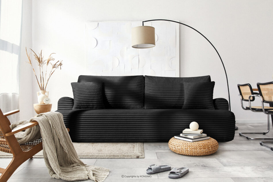 ELPHO Sofa 3 z funkcją spania w tkaninie sztruks czarny czarny - zdjęcie 10