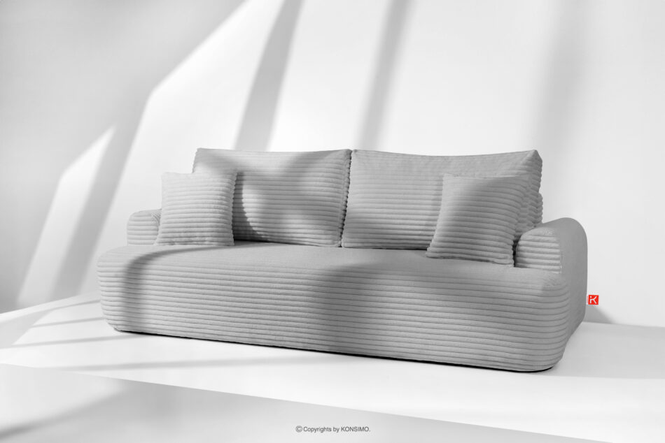 ELPHO Sofa 3 z funkcją spania w tkaninie sztruks jasny szary jasny szary - zdjęcie 1