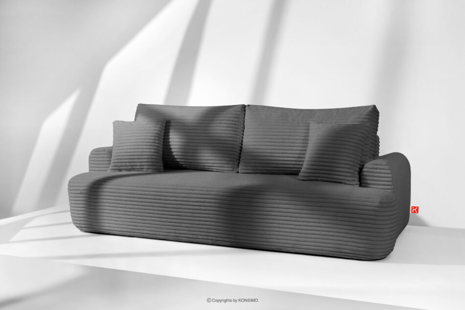 ELPHO Sofa 3 z funkcją spania w tkaninie sztruks ciemny szary ciemny szary - zdjęcie 1