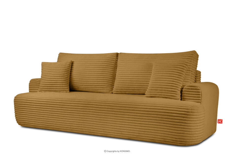 ELPHO Sofa 3 z funkcją spania w tkaninie sztruks żółty żółty - zdjęcie 2