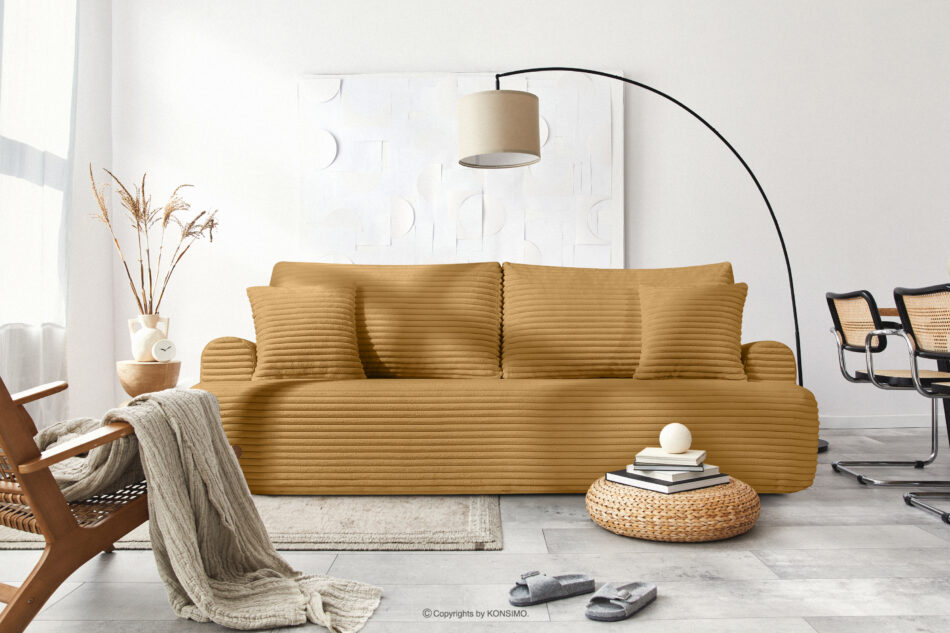 ELPHO Sofa 3 z funkcją spania w tkaninie sztruks żółty żółty - zdjęcie 10
