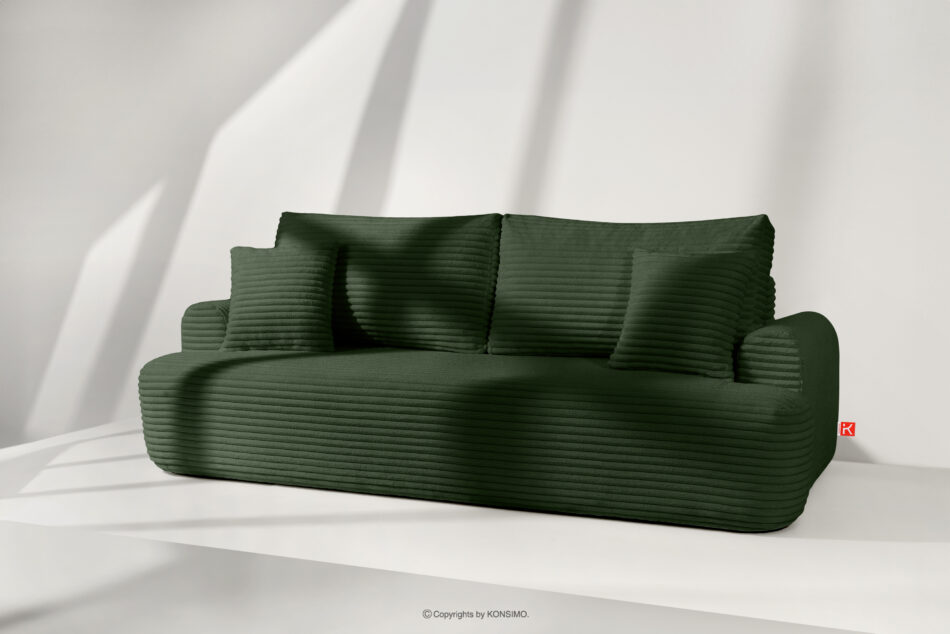 ELPHO Sofa 3 z funkcją spania w tkaninie sztruks ciemny zielony ciemny zielony - zdjęcie 1