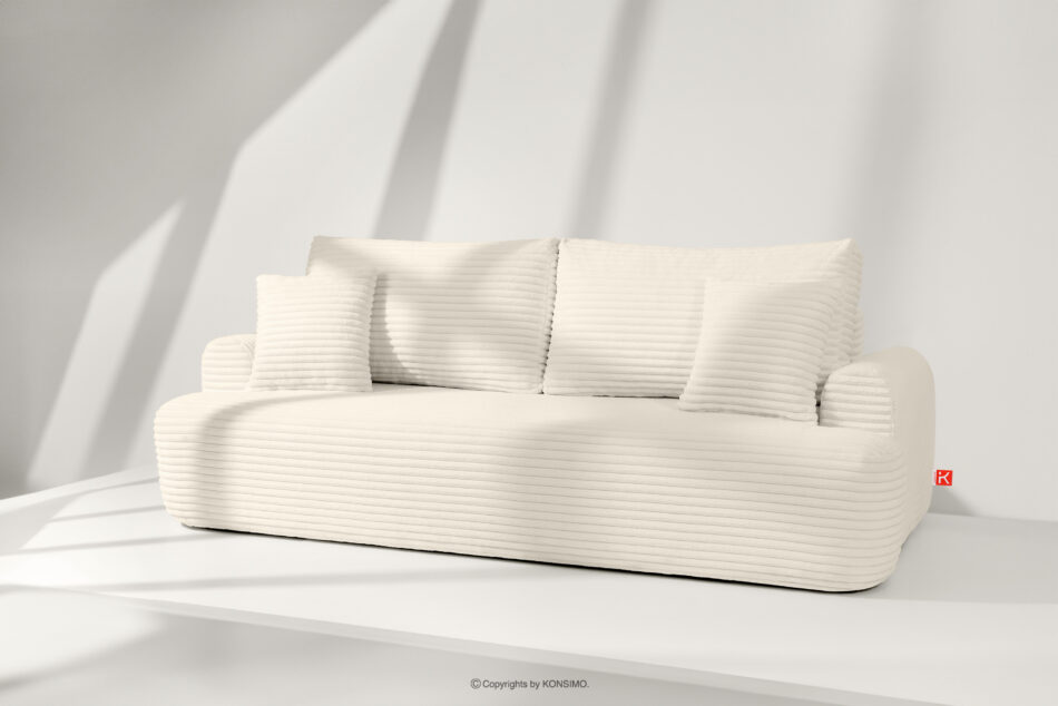 ELPHO Sofa 3 z funkcją spania w tkaninie sztruks kremowy kremowy - zdjęcie 1