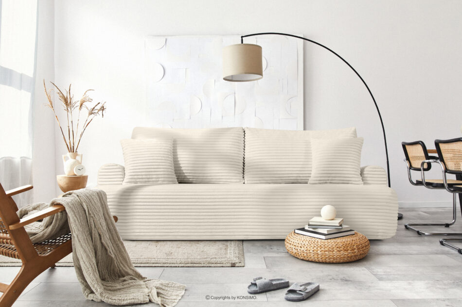 ELPHO Sofa 3 z funkcją spania w tkaninie sztruks kremowy kremowy - zdjęcie 10