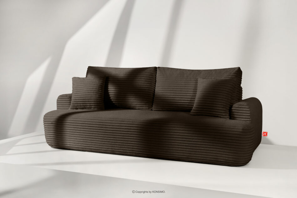 ELPHO Sofa 3 z funkcją spania w tkaninie sztruks brązowy brązowy - zdjęcie 1