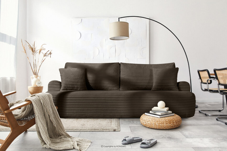 ELPHO Sofa 3 z funkcją spania w tkaninie sztruks brązowy brązowy - zdjęcie 10