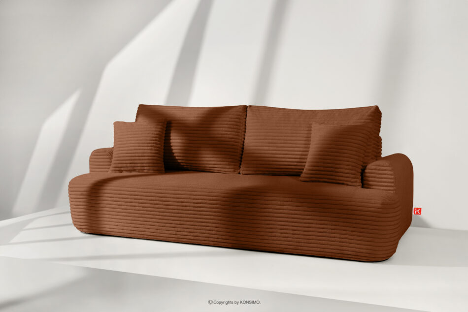 ELPHO Sofa 3 z funkcją spania w tkaninie sztruks rudy rudy - zdjęcie 1