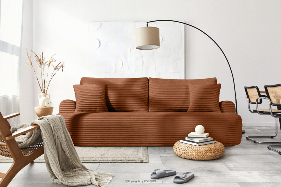 ELPHO Sofa 3 z funkcją spania w tkaninie sztruks rudy rudy - zdjęcie 10