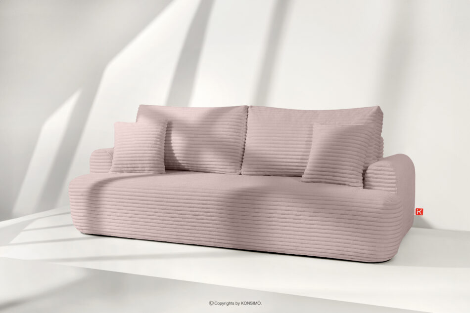 ELPHO Sofa 3 z funkcją spania w tkaninie sztruks różowy różowy - zdjęcie 1