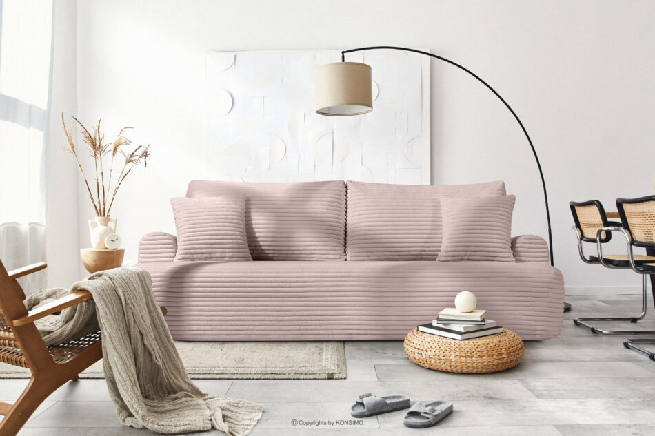 ELPHO Sofa 3 z funkcją spania w tkaninie sztruks różowy różowy - zdjęcie 10