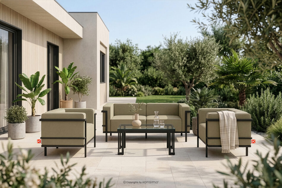 TRIGLO Nowoczesna sofa ogrodowa 2 na metalowych nóżkach ciemny szary/beżowy ciemny szary/beżowy - zdjęcie 11