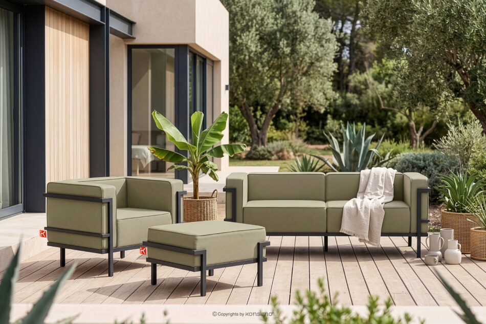 TRIGLO Nowoczesna sofa ogrodowa 2 na metalowych nóżkach ciemny szary/beżowy ciemny szary/beżowy - zdjęcie 10