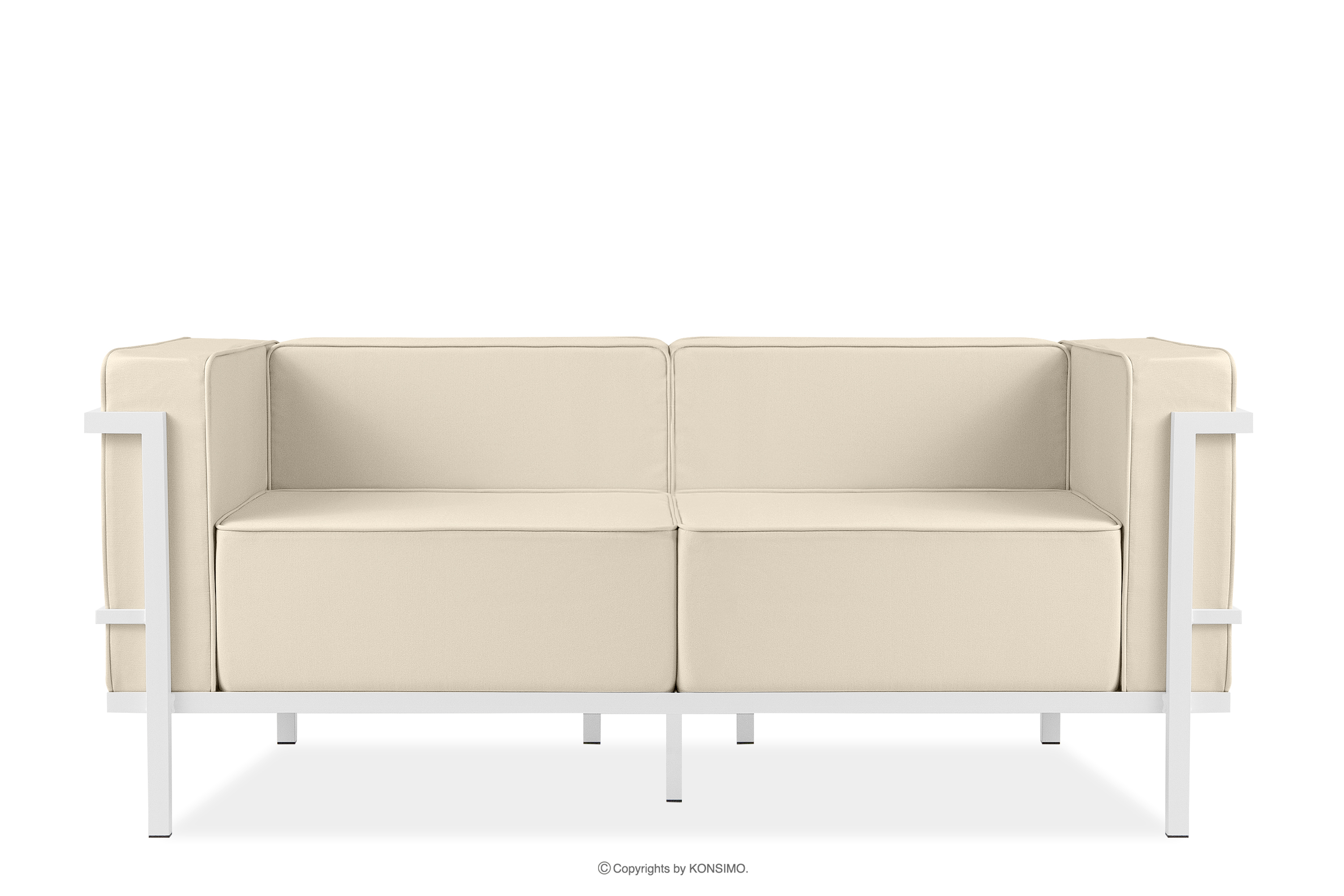 Nowoczesna sofa ogrodowa 2 na metalowych nóżkach biały/kremowy