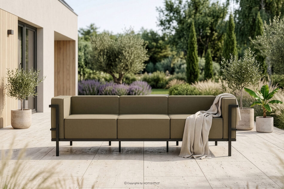TRIGLO Nowoczesna sofa ogrodowa 3 na metalowych nóżkach ciemny szary/beżowy ciemny szary/beżowy - zdjęcie 1