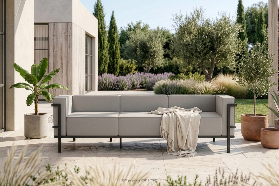 TRIGLO Nowoczesna sofa ogrodowa 3 na metalowych nóżkach ciemny szary/jasny szary ciemny szary/jasny szary - zdjęcie 1