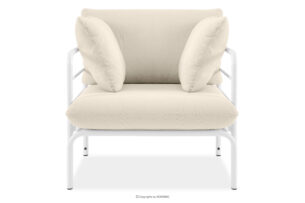 RAMBE, https://konsimo.pl/kolekcja/rambe/ Loftowy fotel ogrodowy na metalowych nogach biały/kremowy biały/kremowy - zdjęcie