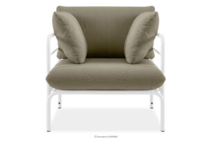 RAMBE, https://konsimo.pl/kolekcja/rambe/ Loftowy fotel ogrodowy na metalowych nogach biały/beżowy biały/beżowy - zdjęcie