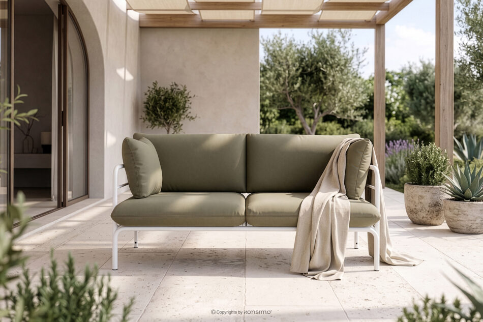RAMBE Loftowa sofa ogrodowa 2 na metalowych nogach biały/beżowy biały/beżowy - zdjęcie 1