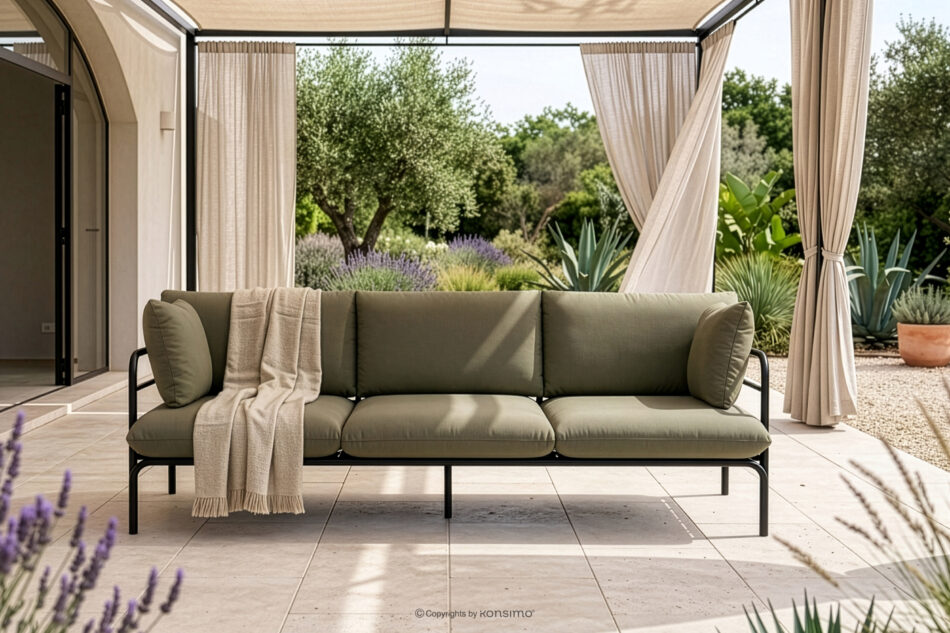 RAMBE Loftowa sofa ogrodowa 3 na metalowych nogach antracytowy/beżowy antracytowy/beżowy - zdjęcie 1