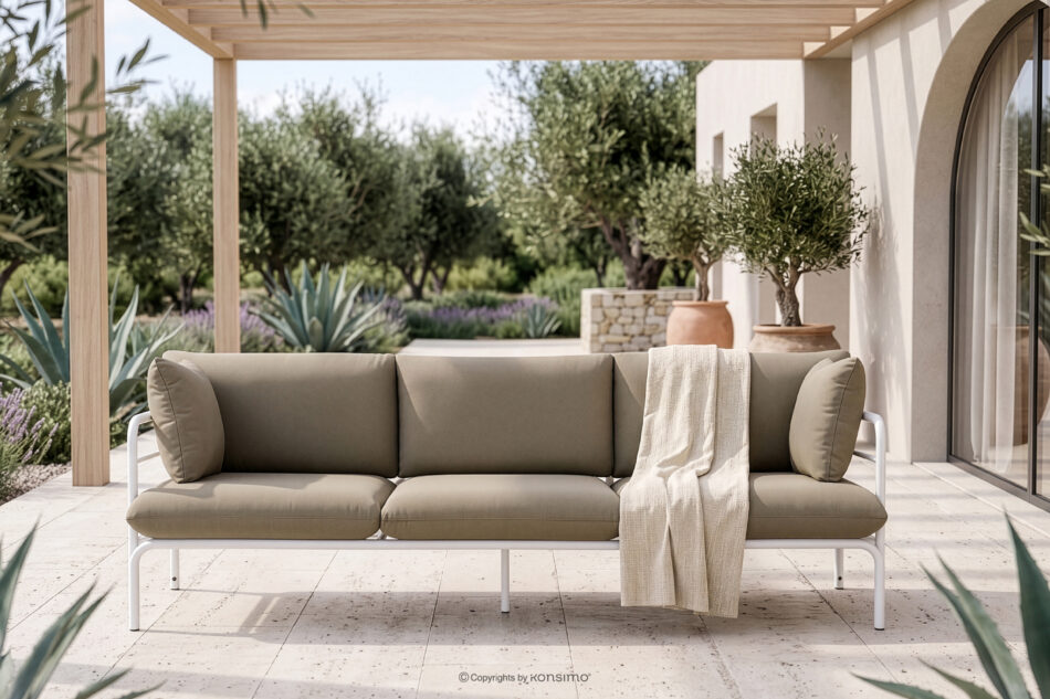 RAMBE Loftowa sofa ogrodowa 3 na metalowych nogach biały/beżowy biały/beżowy - zdjęcie 1
