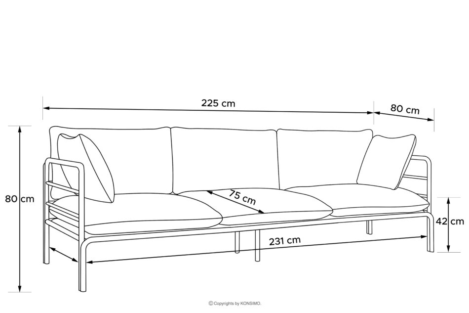 RAMBE Loftowa sofa ogrodowa 3 na metalowych nogach biały/jasny szary biały/jasny szary - zdjęcie 10