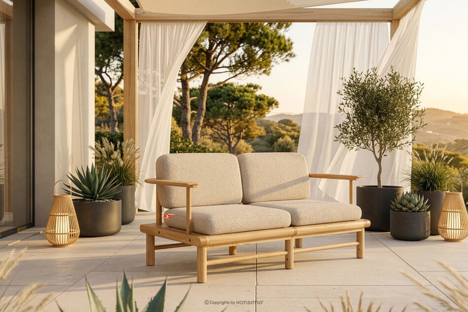 ATREDA Sofa ogrodowa z drewna jesionowego w stylu boho krewowy kremowy/jesion naturalny - zdjęcie 1