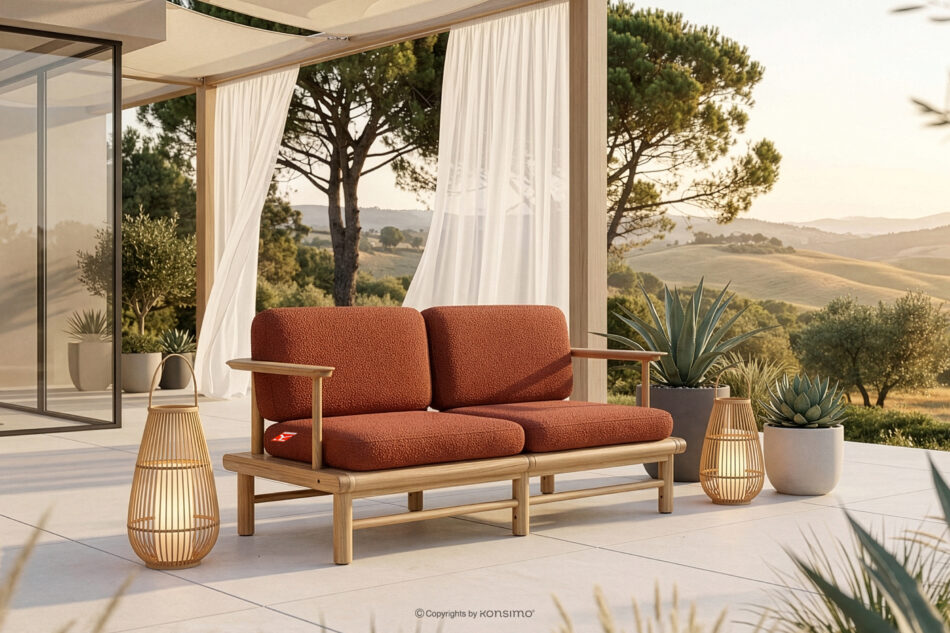 ATREDA Sofa ogrodowa z drewna jesionowego w stylu boho pomarańczowy pomarańczowy/jesion naturalny - zdjęcie 1