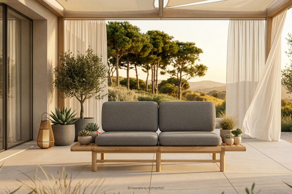 ATREDA Sofa ogrodowa drewniana w stylu boho szary szary/jesion naturalny - zdjęcie 1
