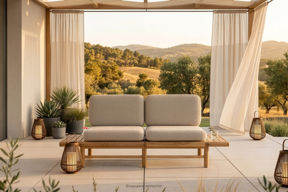 ATREDA Sofa ogrodowa drewniana w stylu boho kremowy kremowy/jesion naturalny - zdjęcie 1