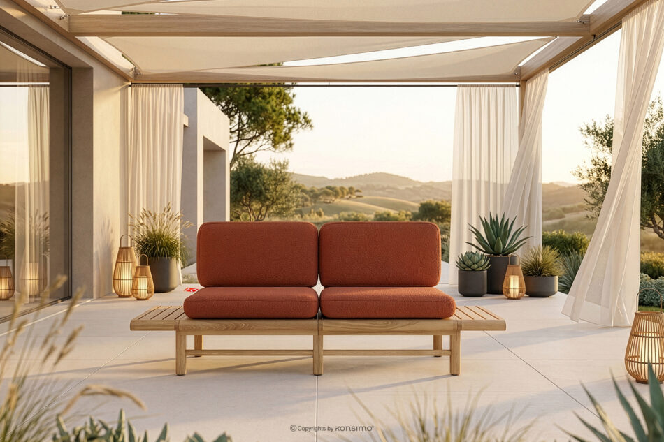 ATREDA Sofa ogrodowa drewniana w stylu boho pomarańczowy pomarańczowy/jesion naturalny - zdjęcie 1