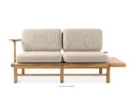 Sofa 2 ogrodowa z litego drewna jesionowego kremowy