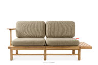 Sofa 2 ogrodowa z litego drewna jesionowego beżowy