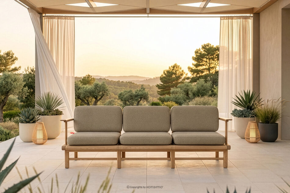 ATREDA Sofa ogrodowa 3 z drewna jesionowego w stylu boho beżowy beżowy/jesion naturalny - zdjęcie 1