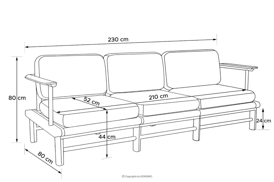 ATREDA Sofa ogrodowa 3 z drewna jesionowego w stylu boho krewowy kremowy/jesion naturalny - zdjęcie 21