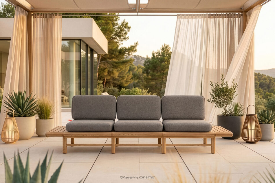 ATREDA Sofa ogrodowa 3 drewniana w stylu boho szary szary/jesion naturalny - zdjęcie 1