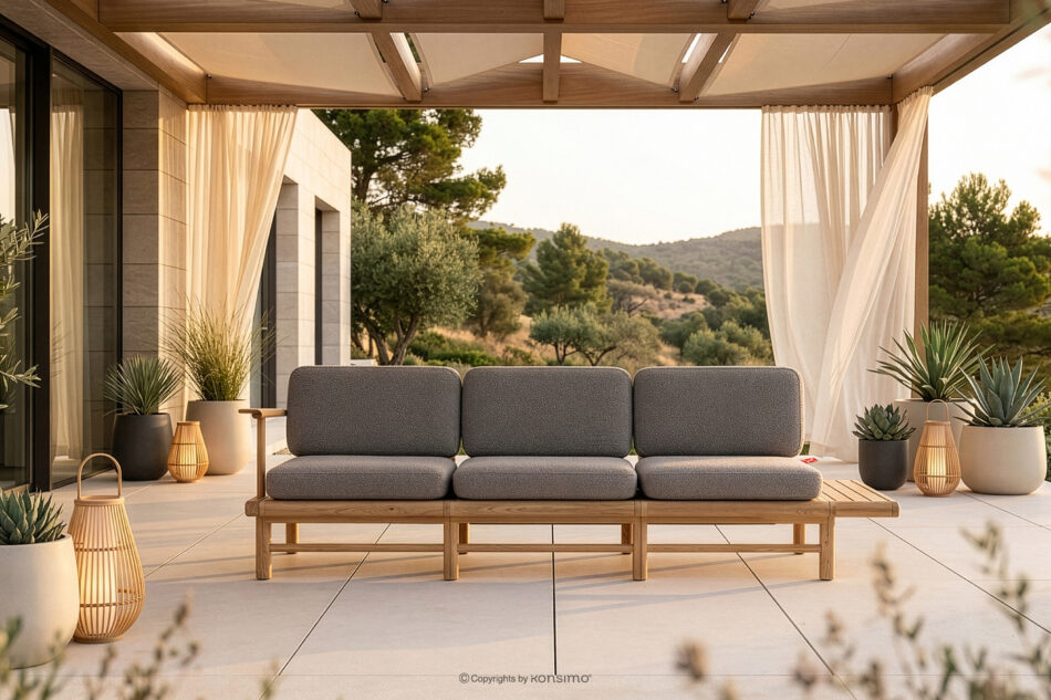 ATREDA Sofa 3 ogrodowa z litego drewna jesionowego szary szary/jesion naturalny - zdjęcie 1