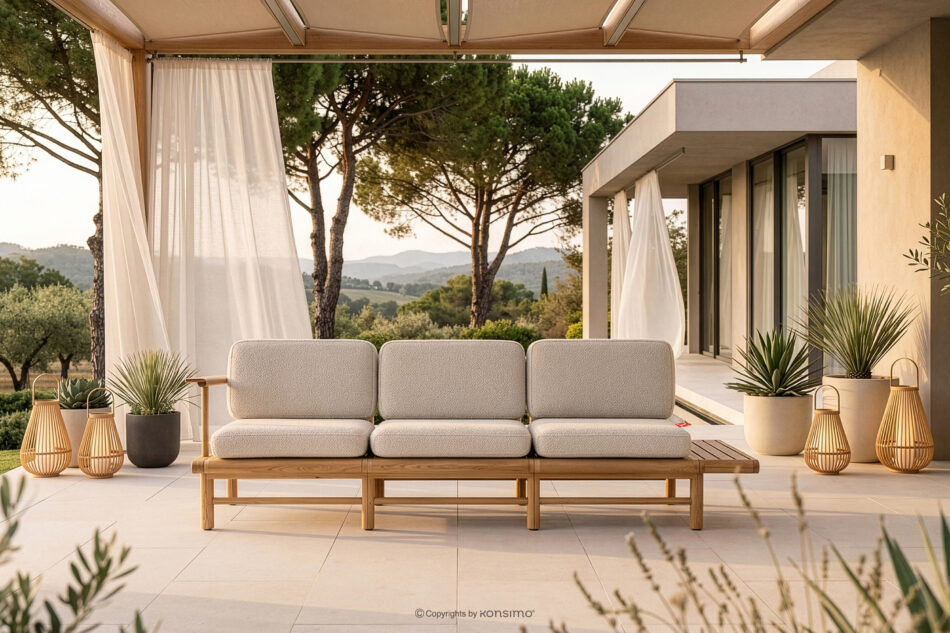 ATREDA Sofa 3 ogrodowa z litego drewna jesionowego kremowy kremowy/jesion naturalny - zdjęcie 1