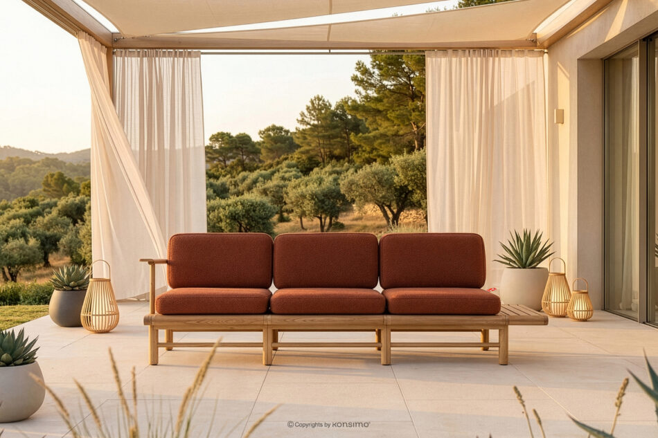 ATREDA Sofa 3 ogrodowa z litego drewna jesionowego pomarańczowy pomarańczowy/jesion naturalny - zdjęcie 1