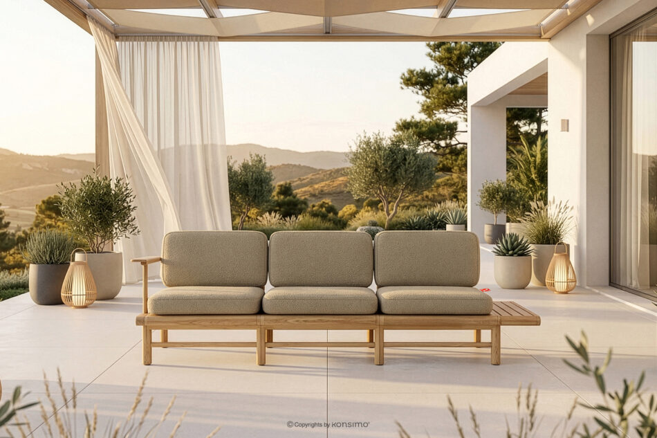 ATREDA Sofa 3 ogrodowa z litego drewna jesionowego beżowy beżowy/jesion naturalny - zdjęcie 1