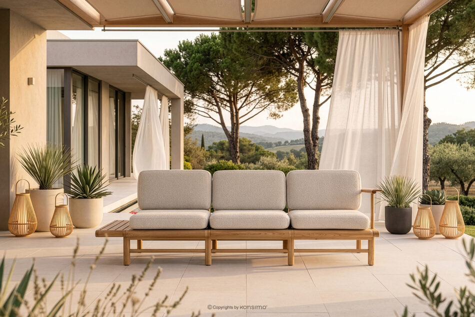 ATREDA Sofa ogrodowa trzyosobowa z drewna jesionowego kremowy kremowy/jesion naturalny - zdjęcie 1