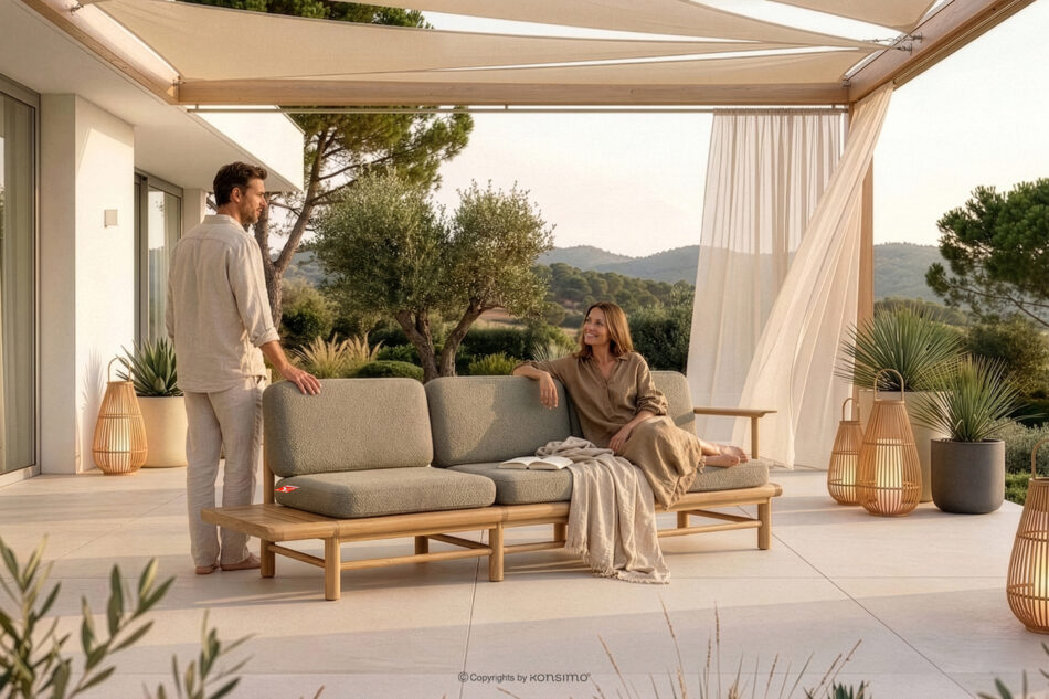ATREDA Sofa ogrodowa trzyosobowa z drewna jesionowego kremowy kremowy/jesion naturalny - zdjęcie 22