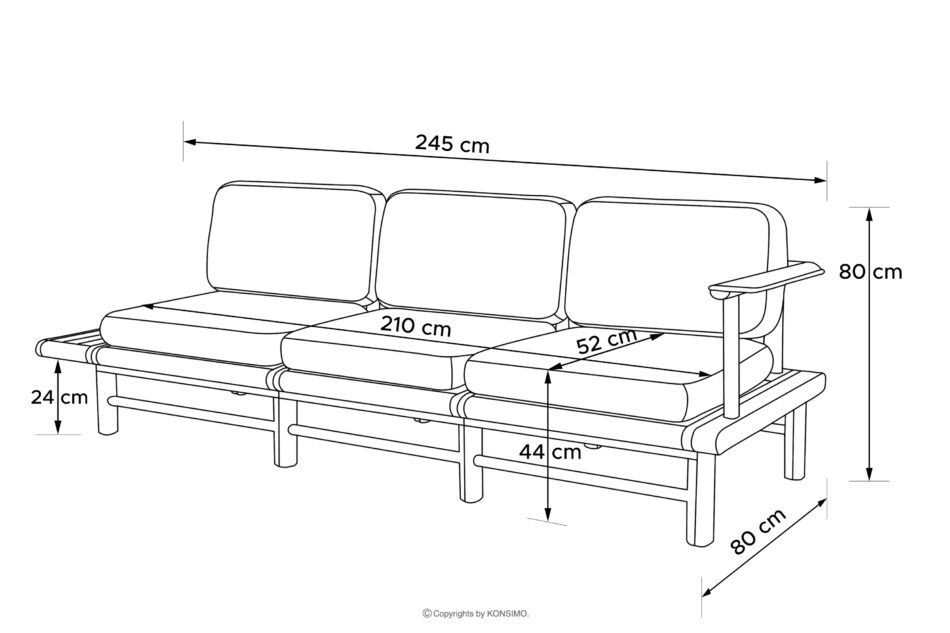 ATREDA Sofa ogrodowa trzyosobowa z drewna jesionowego pomarańczowy pomarańczowy/jesion naturalny - zdjęcie 22