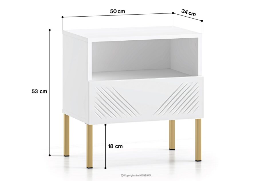NEBRO Stolik nocny na złotych nóżkach elegant biały/złoty - zdjęcie 4