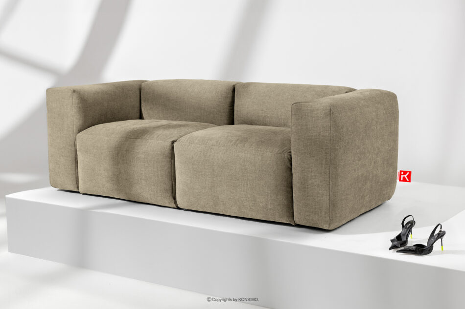 BUFFO Sofa boho modułowa dwuosobowa w tkaninie plecionej piaskowa piaskowy - zdjęcie 1