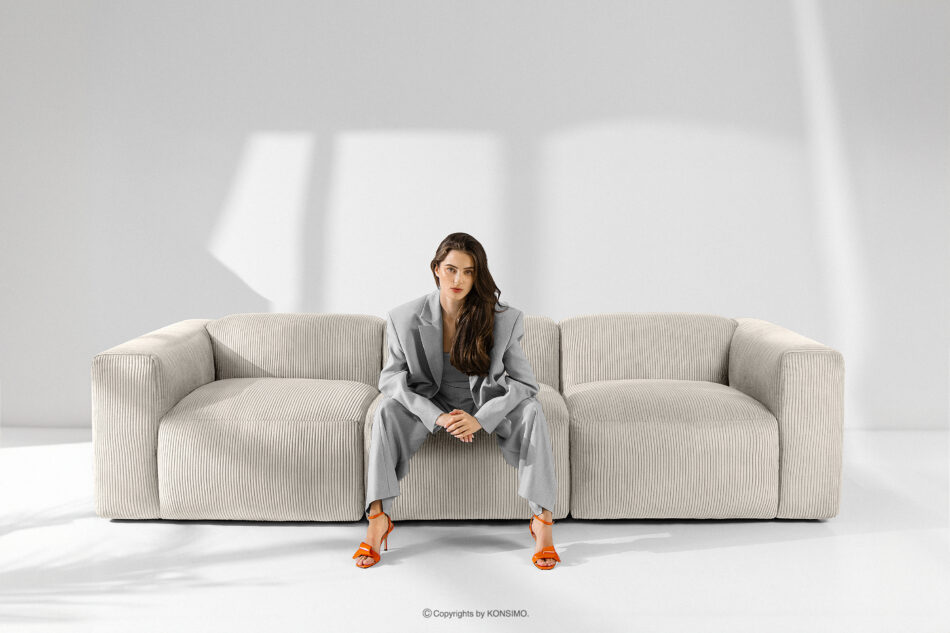 BUFFO Sofa 3 modułowa w tkaninie sztruks kremowa kremowy - zdjęcie 16