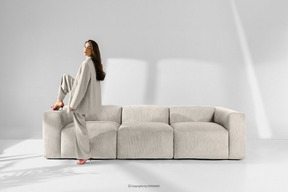 BUFFO Sofa 3 modułowa w tkaninie sztruks kremowa kremowy - zdjęcie 1