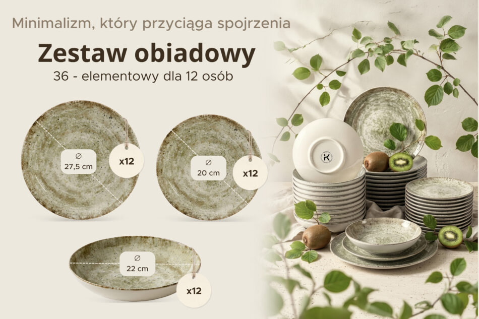 ERATO Zestaw obiadowy beżowy z porcelany 12 os. (36 el.) beżowy - zdjęcie 8
