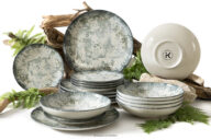 Zestaw obiadowy z porcelany zieleń boho  6os. (18 el.)
