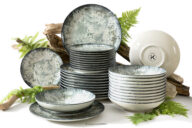 Zestaw obiadowy z porcelany zieleń boho 12os. (36 el.)